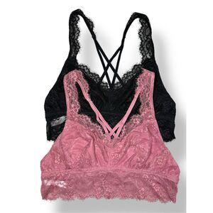 Candie's Intimates Women’s XL Set of 2 Lace Bralettes Mauve Black NEW